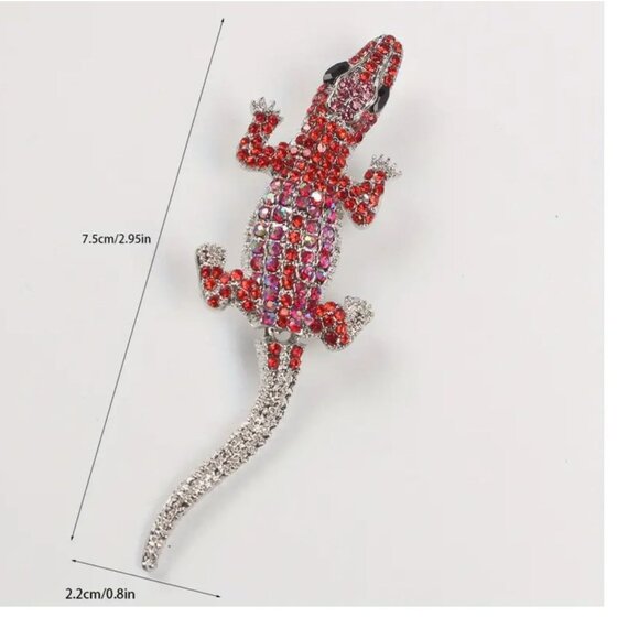 Green Crystal Rhinestone Alligator Brooch Pin Jewelry Silver Tone - Picture 2 of 2